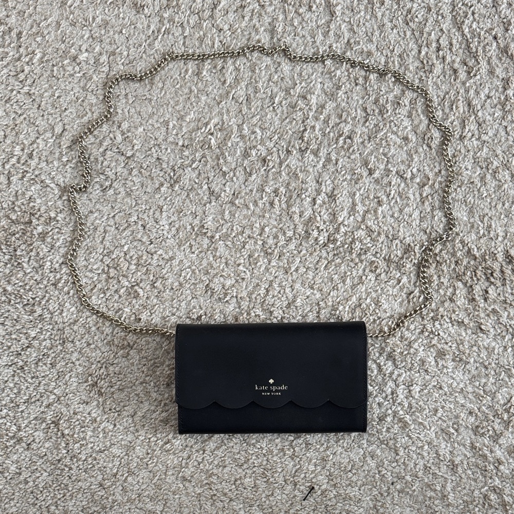 Kate Spade Black Clutch with Gold Chain